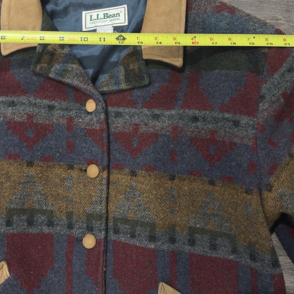 Vintage LL Bean Wool Aztec Barn Chore Jacket Southwestern L Suede Trim USA 90s - Picture 4 of 11